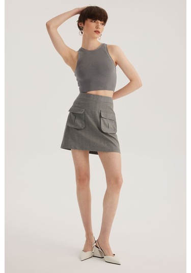Stella Pulvis Gri Çift Cepli Mini Etek Gri