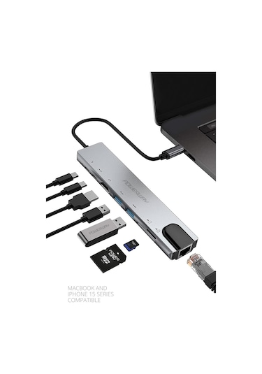 8 İn 1 Type-c Hub Dönüştürücü 4k Hdmi Usb Micro Sd Gigabyte Ethernet