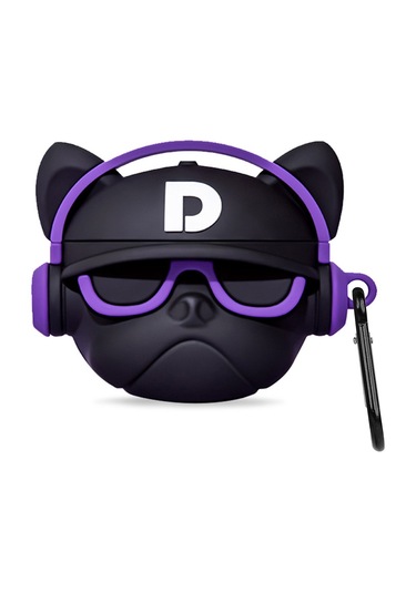 Apple Airpods Pro 3. Nesil 2025 Uyumlu Figürlü Silikon Kılıf Anahtarlıklı Kılıf Siyah - Mor