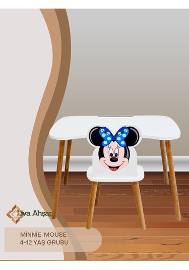 Ders Çalışma Masa Ve Sandalye Takımı 4-12 Yaş Mavi Kurdeleli Minn Beyaz - Mavi