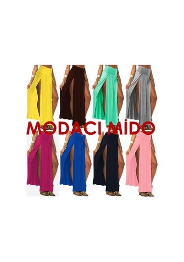 Terry Pau Tp101055 Fuşya Uzun Derin Yırtmaçlı Etek-8609 Mavi