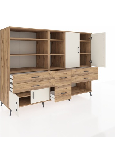 Kronos Dolap 10 Raflı 6 Çekmeceli 4 Kapaklı 220x59x163 Çam-aytaşı Çam-aytaşı/çam
