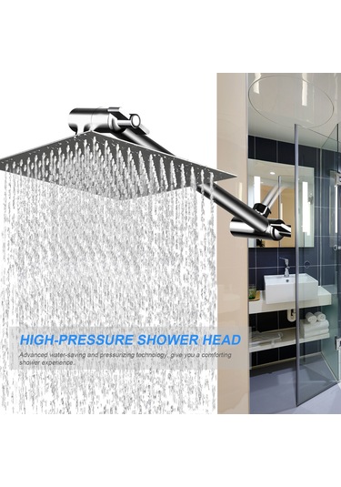 Teltree 8 İnç Kare Ultra İnce Tavan Duşu, Paslanmaz Çelik, Otomatik Temizlenebilir Uçlar, Yüksek Basınçlı, Su Tasarruflu, Gümüş Rengi Bağlantı Çubuğu Yok Diğer