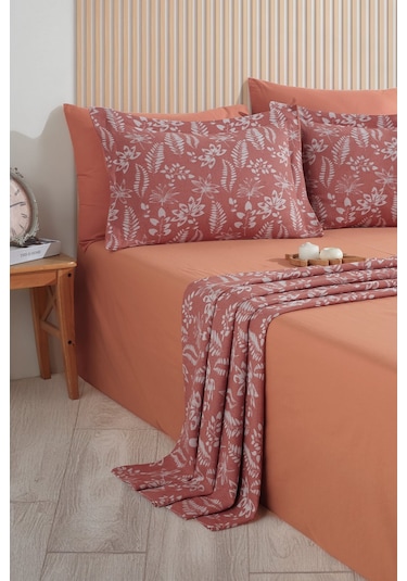 Elart Mokka Keten Görünümlü Yatak Örtüsü Pike Seti 3 Parça Çift Kişilik Tarçın