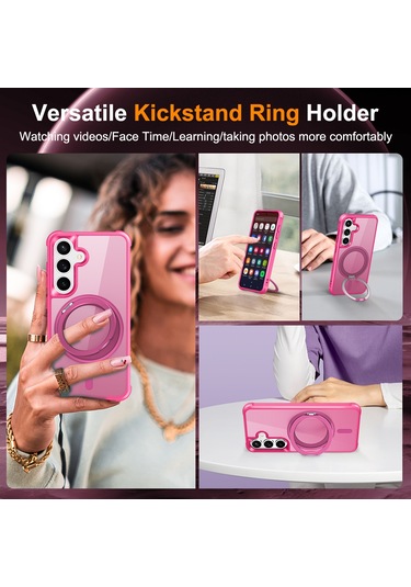 Samsung Galaxy S25 / S24 Kılıfı Magsafe Döndürülebilir Halka Ayaklı Tpu + Pc Telefon Kılıfı İle Uyumlu Rose