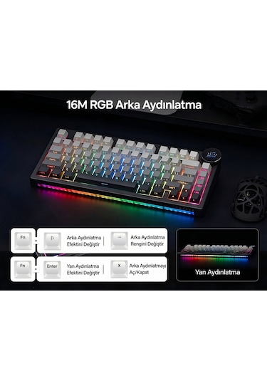 Ak820 V2 Ekranlı, Kablosuz Mekanik Oyun Klavyesi-10.000 Mah Batarya