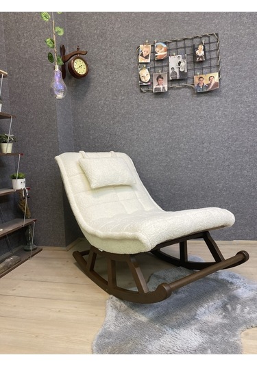 Asedia Miskin Ceviz Teddy Krem Sallanan Sandalye Dinlenme Koltuğu