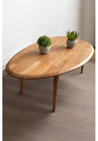 Fawdecor Asimetrik Masif Ahşap Modern İskandinav Oval Kestane