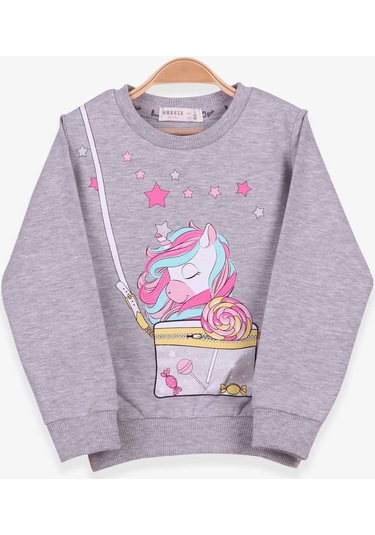 Breeze Kız Çocuk Sweatshirt Unicorn 2-6 Yaş, Gri Melanj-gri Melanj Gri Melanj