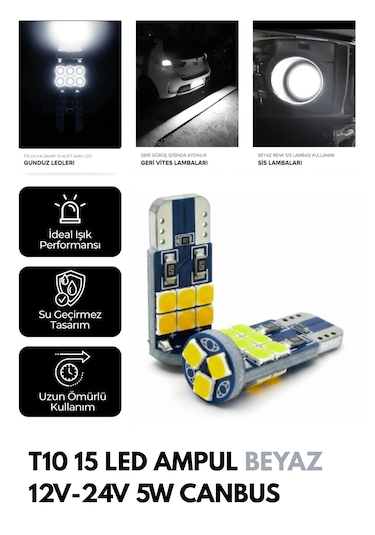 T10 15 Led Ampul Beyaz 12v-24v 5w Canbus