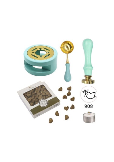 Davetiye Mum Mühürü Uygulama Seti Su Yeşili Renk 908 Barış Güvercini