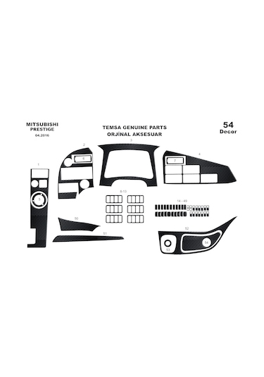 Mitsubishi Temsa Prestige Konsol-torpido Kaplama 2016 54 Parça-siyah Karbon Siyah Karbon