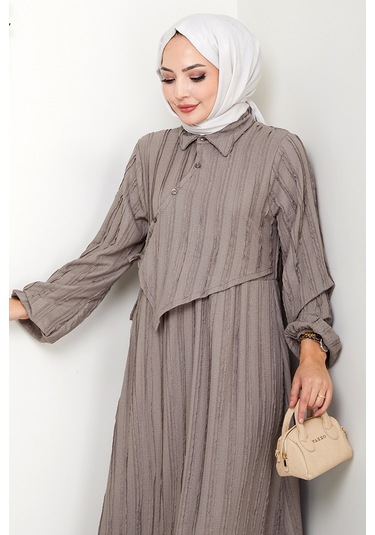 Çapraz Bağlamalı Bürümcük Elbise 1617 - Gri Gri