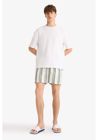 Defacto File Astarlı Microfiber Kısa Boy Deniz Şortu G0177ax25hskh440 Haki