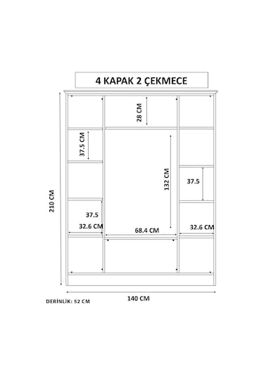 Rabi Mobilya Diva Country 4 Kapak 2 Çekmece Aynalı Mega Gardırop