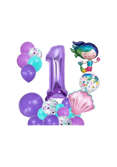 1 Yaş Deniz Kızı Temalı Doğum Günü Parti Kutlama Seti Konsept 2