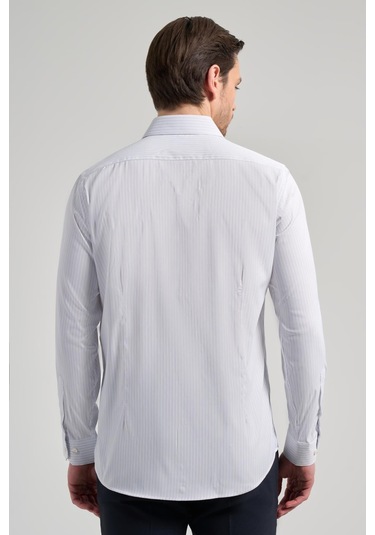 Beyaz Uzun Kol Desen Yarım İtalyan Yaka Cepsiz Esnek Classic Slim Fit Gömlek 1004245220 Beyaz