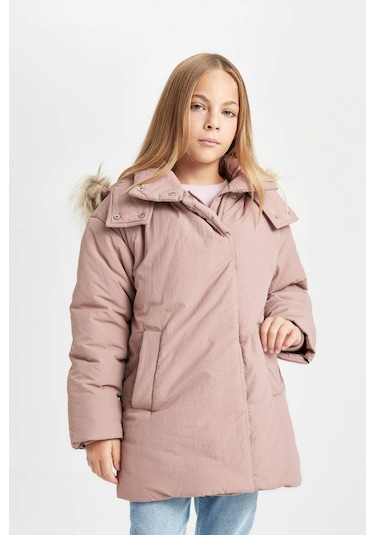 Defacto Kız Çocuk Çıkarılabilir Suni Kürk Yaka Kapüşonlu Parka C8515a824aubr320 Bordo