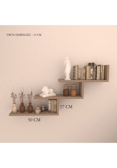 Rafkestir 3 Lü Almira Duvar Rafı Bambu ( Parlak )