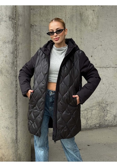 Kadın Kapitone Şişme Mont Siyah