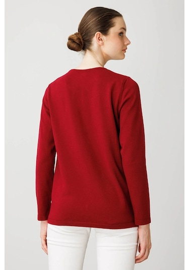 Desen Triko Kadın Sıfır Yaka Önü Pileli Boncuklu Ligralı Bluz 25095 Vişne Çürüğü Vişne Çürüğü