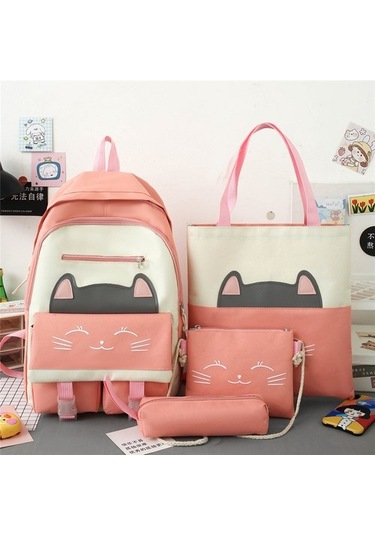 Ortaokul Öğrencileri Ve Ilkokul Öğrencileri Kanvas Okul Çantası Dört Parçalı Set Sırt Çantası 1ct6cı Pembe
