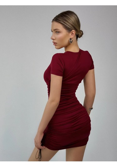 Me&mummy Kısa, Vücuda Oturan, Drapeli Elbise 327048704 Bordo