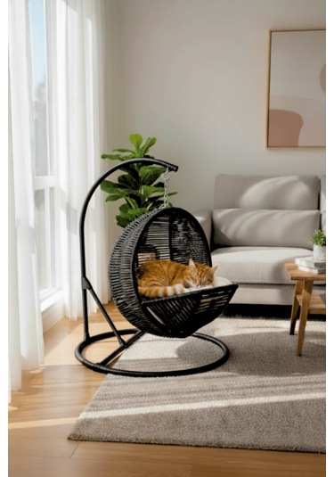 Reyo Pet Lüxperi Kedi Salıncağı & Kedi Yatağı & Kafesi 38x45x65 Cm Siyah