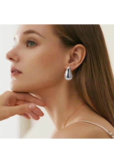 Chavin Çelik Damla Dizayn Gri Kadın Küpe Eu05by