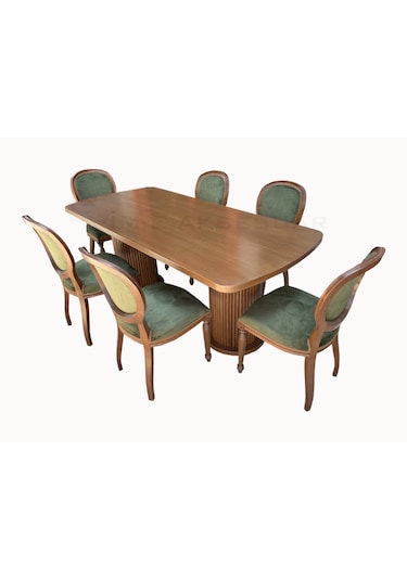 90 X 200 Cm Sabit Oval Mantar Masa Takımı 6 Ad Madalyon Sandalye