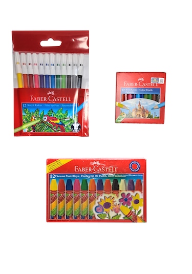 Faber Castell Kırtasiye Okul Seti Keçeli Kalem Kuru Boya Pastel