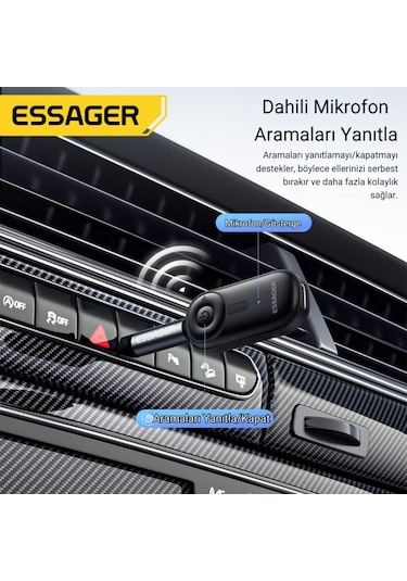 Essager Bluetooth 5.3 3.5mm Jack Aux Araç Ses Aktarım Kiti Fm Transmitter Kulaklık Araç Müzik Akratım Kiti 01