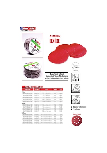 Bay-Tec MK0246 Cırtlı Zımpara 180 MM 40 Kum