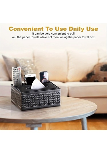 Sunshine011 Black Ldq 4 Bölmeli Çok Amaçlı Suni Deri Mendil Ve Saklama Kutusu, Uzaktan Kumanda Ve Ev Eşyaları İçin Siyah