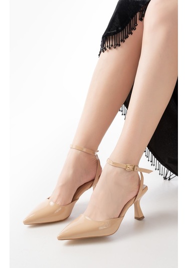 St-004 Nut Rugan Günlük 7 Cm Topuklu Bayan Ayakkabı Vizon