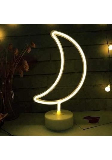 Eşe Sevgiliye Güzel Romantik Hediye Dekoratif Ay Tasarımlı Neon L Beyaz