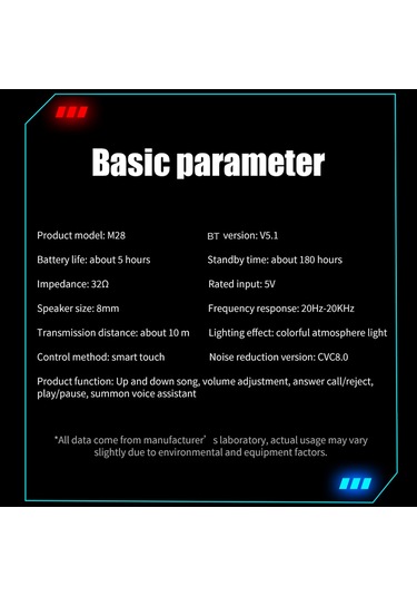M28 Gerçek Kablosuz Stereo Kulaklıklar 2000mah Bt 5.1 Oyun Kulaklıkları 65ms Oyun Modu/güç Gösterimi Gürültü Engelleme Mikrofonlu Kulaklıklar