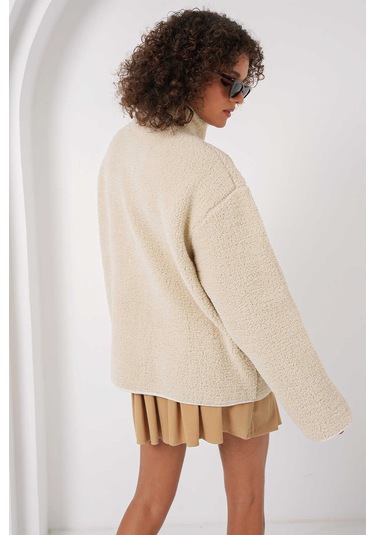 Gabria Fermuarlı Tek Cep Hırka Ekru