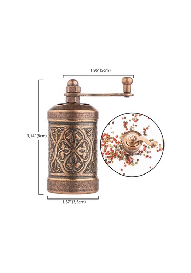 Bakır Renk Zamak Karabiber El Değirmeni Öğütücü Grinder 8 Cm Bakır