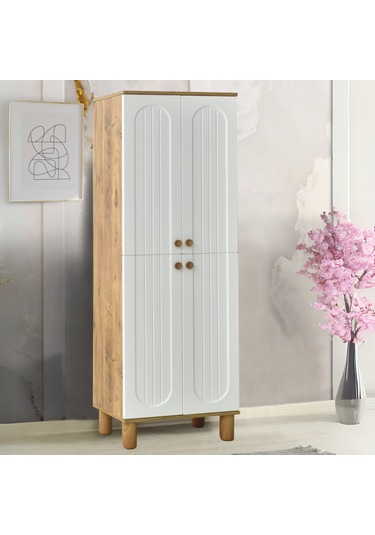 Lidya Portmanto Dolabı - Atlantik Çam - Beyaz Atlantik Çam - Beyaz