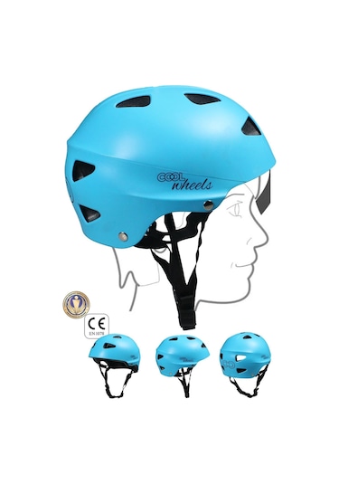Mavi Erkek Çocuk Kaskı Spor Koruyucu Kask Dizlik Dirseklik Donanım Seti Kaykay Bisiklet Scooter Çok Renkli