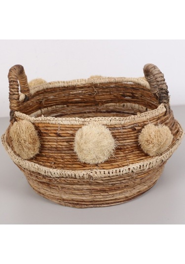 Abaka Ponponlu Sepet 45x35x30 Cm Naturel