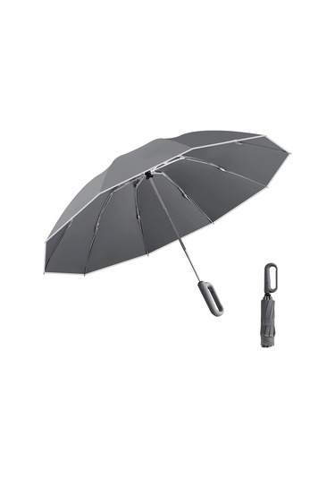 Padalink 10 Kasnaklı Otomatik Ters Katlanır Şemsiye - 280t Kumaş, Rüzgar Dayanıklı, Işık Yansıtan Şeritli, Portatif Siyah