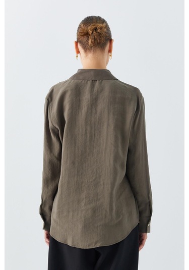 4628 Kadın Cep Detaylı Modal Gömlek Haki Haki