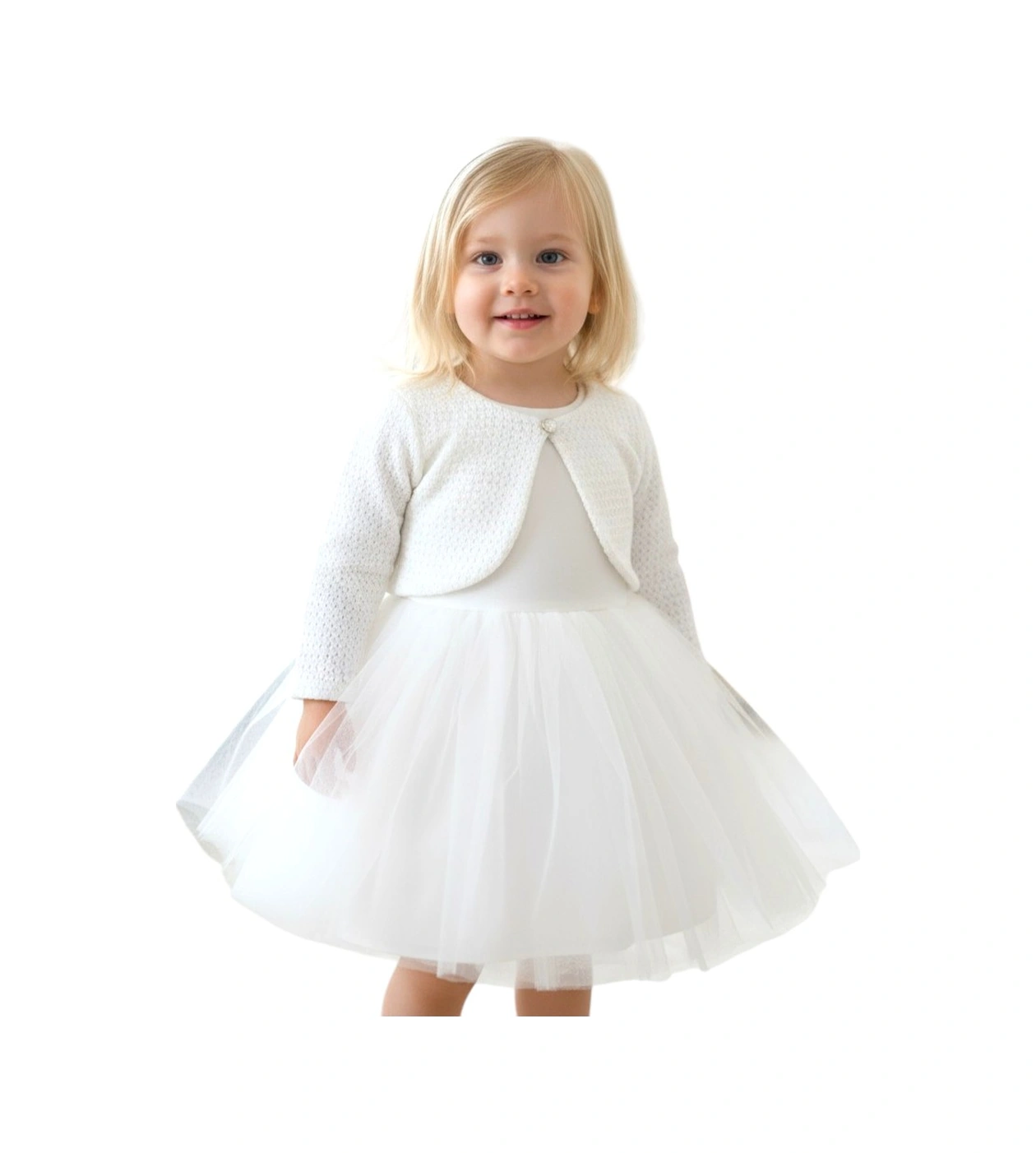 Bolero Hırkalı Kız Çocuk Tüllü Elbise KREM