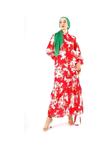 Fatma Sezen Çiçekli Saten Elbise Beyaz