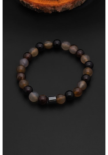 Doğal Taş Bileklik Erkek Kadın Kahverengi Akik Bileklik 8 Mm Bt054 Açık Kahve