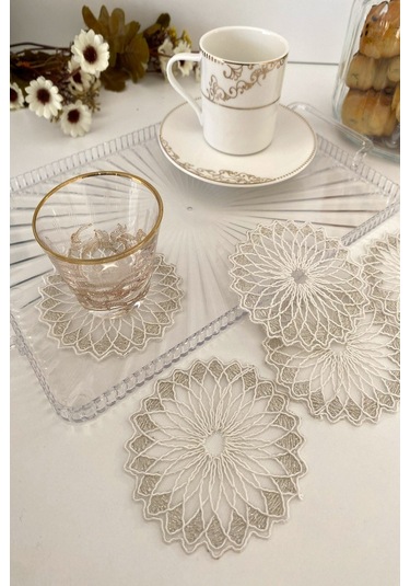 Bogotâ Model Fincan Yanı Sunum Peçetesi 6 Adet Gümüş - Krem