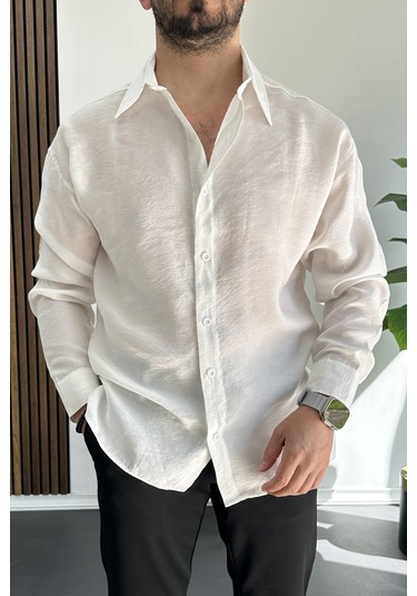 Erkek Salaş Modal Kumaş Gömlek Beyaz Edw267 Beyaz