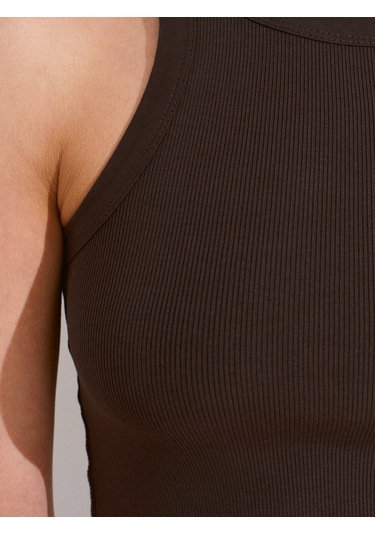 Dilvin 21104 Fitilli Crop Top-koyu Kahve Koyu Kahve